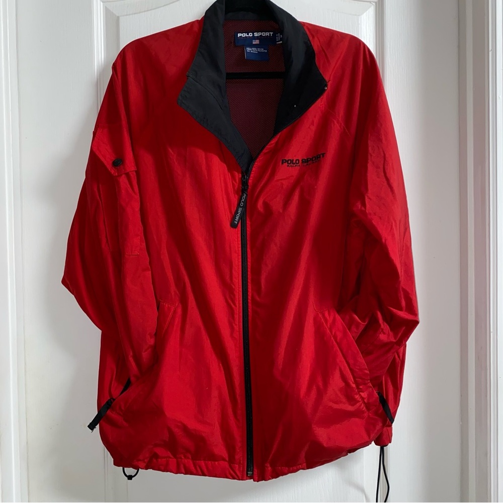 Polo by Ralph Lauren Red Lightweight Zip Windbreaker with Black Trim